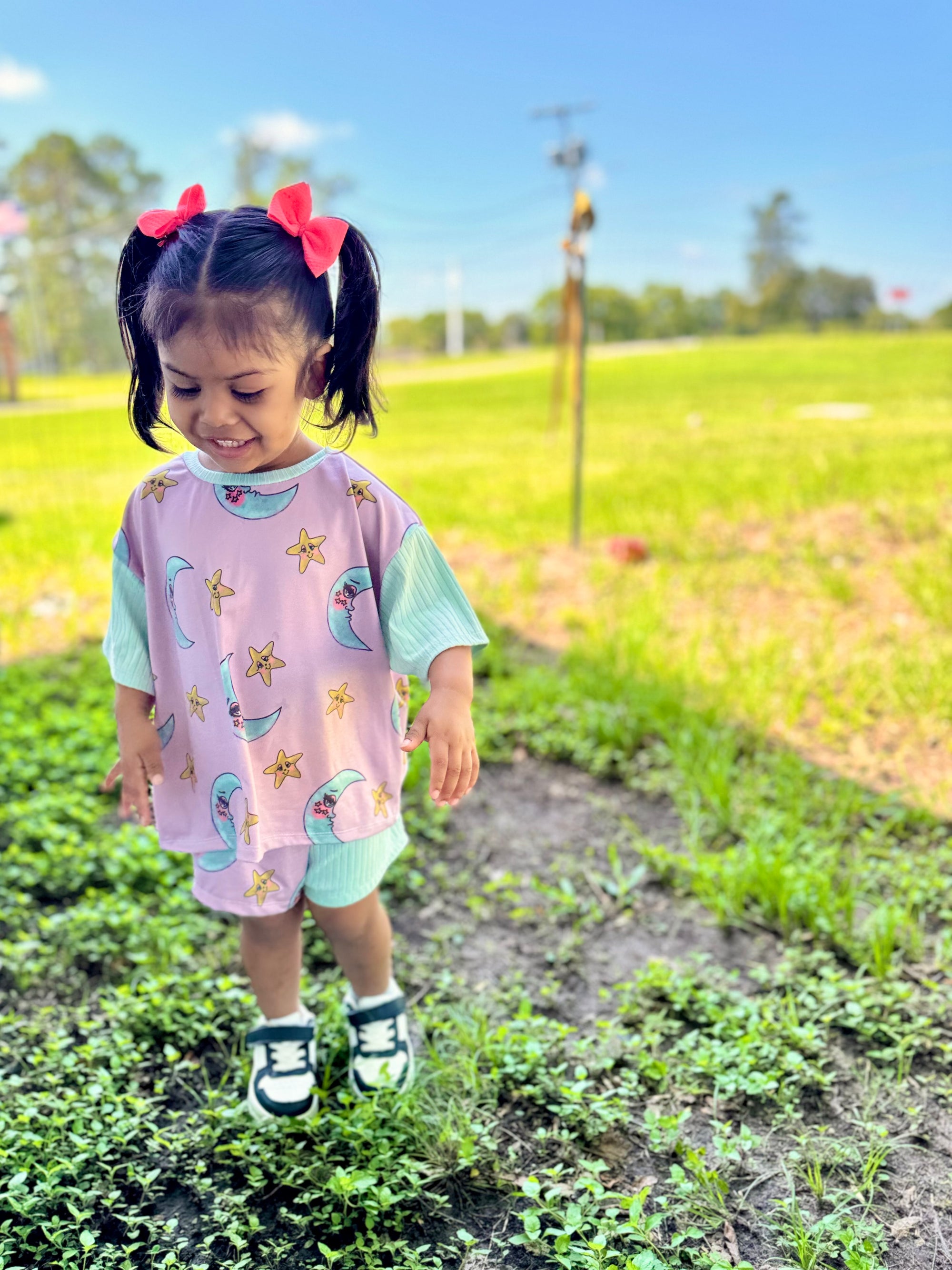 Kids oversized tee set moons and stars