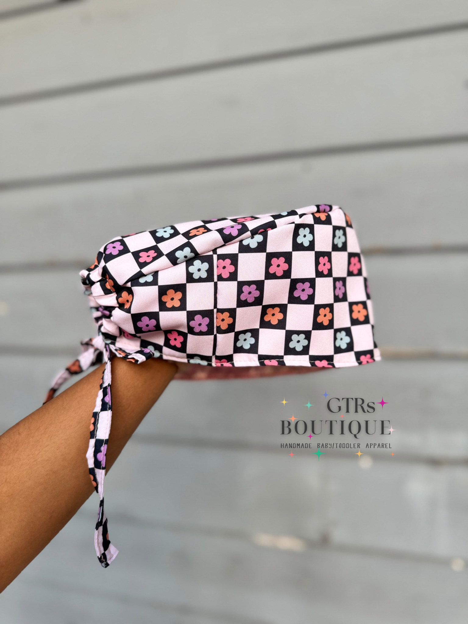 Floral Checkered Scrub Cap
