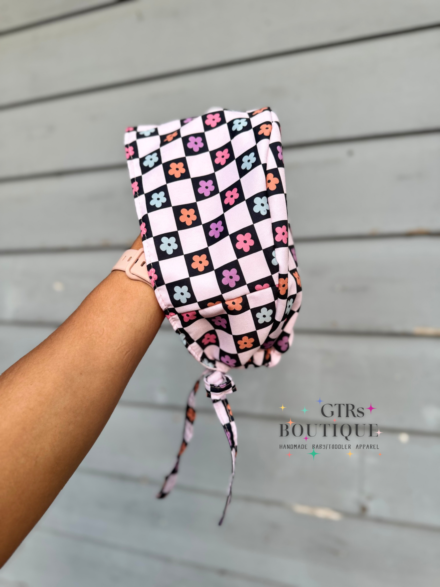 Floral Checkered  Scrub Cap