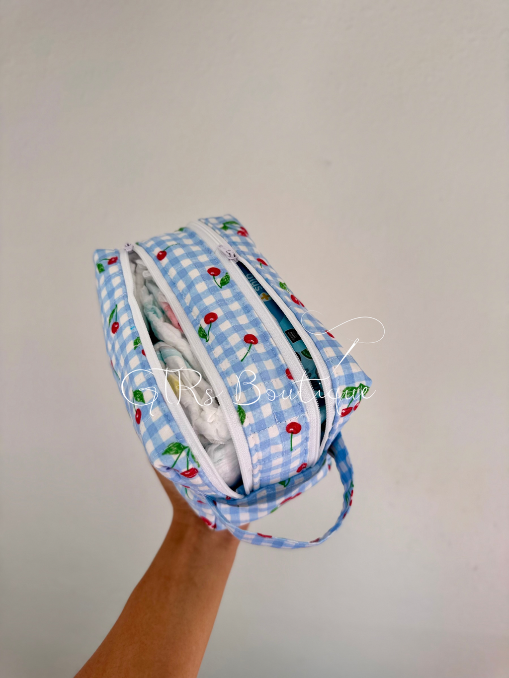 Blue gingham 2-1 baby wipe cover pouch