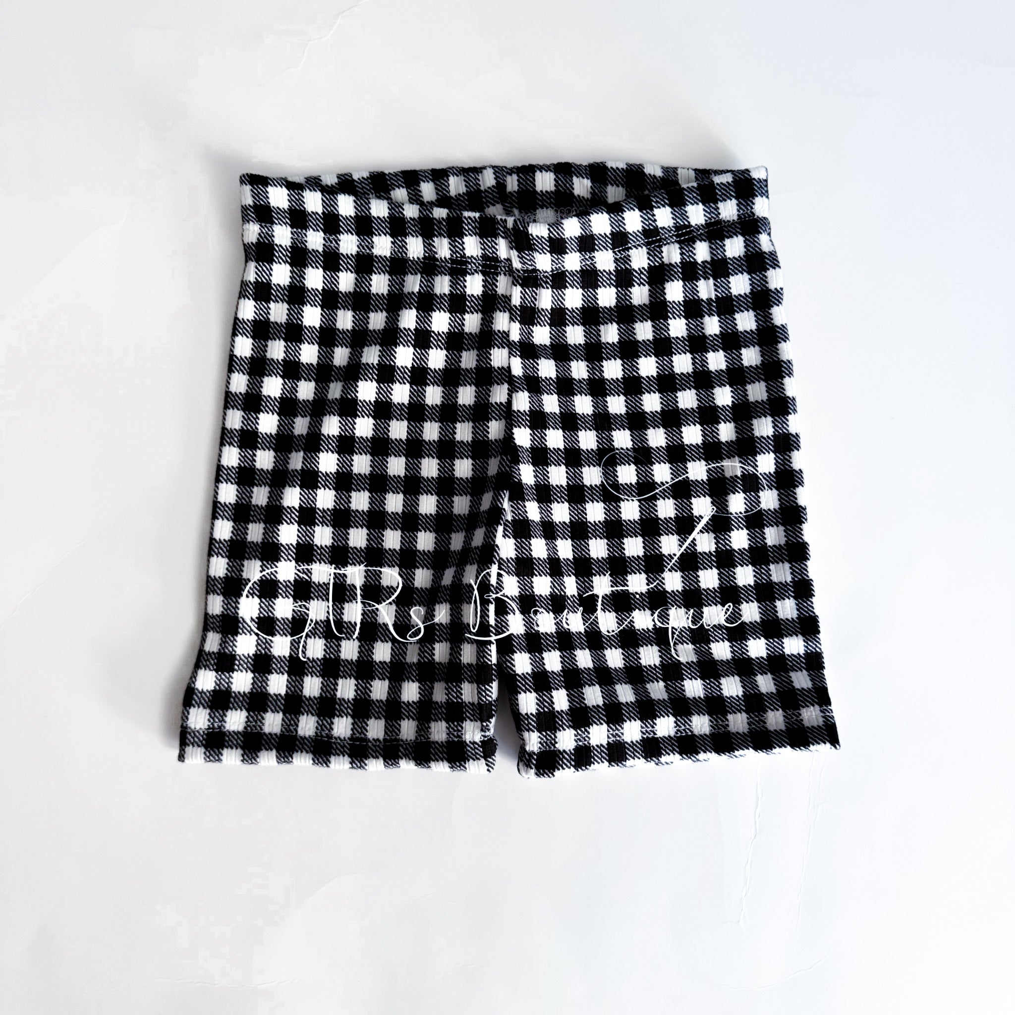 Little Girl’s Black & White Gingham Ruffle Top and Biker Short Set