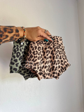 Animal Print Baby Bummie Shorts - handmade rib knit baby shorts in beige and green
