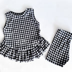 Little Girl’s Black & White Gingham Ruffle Top and Biker Short Set
