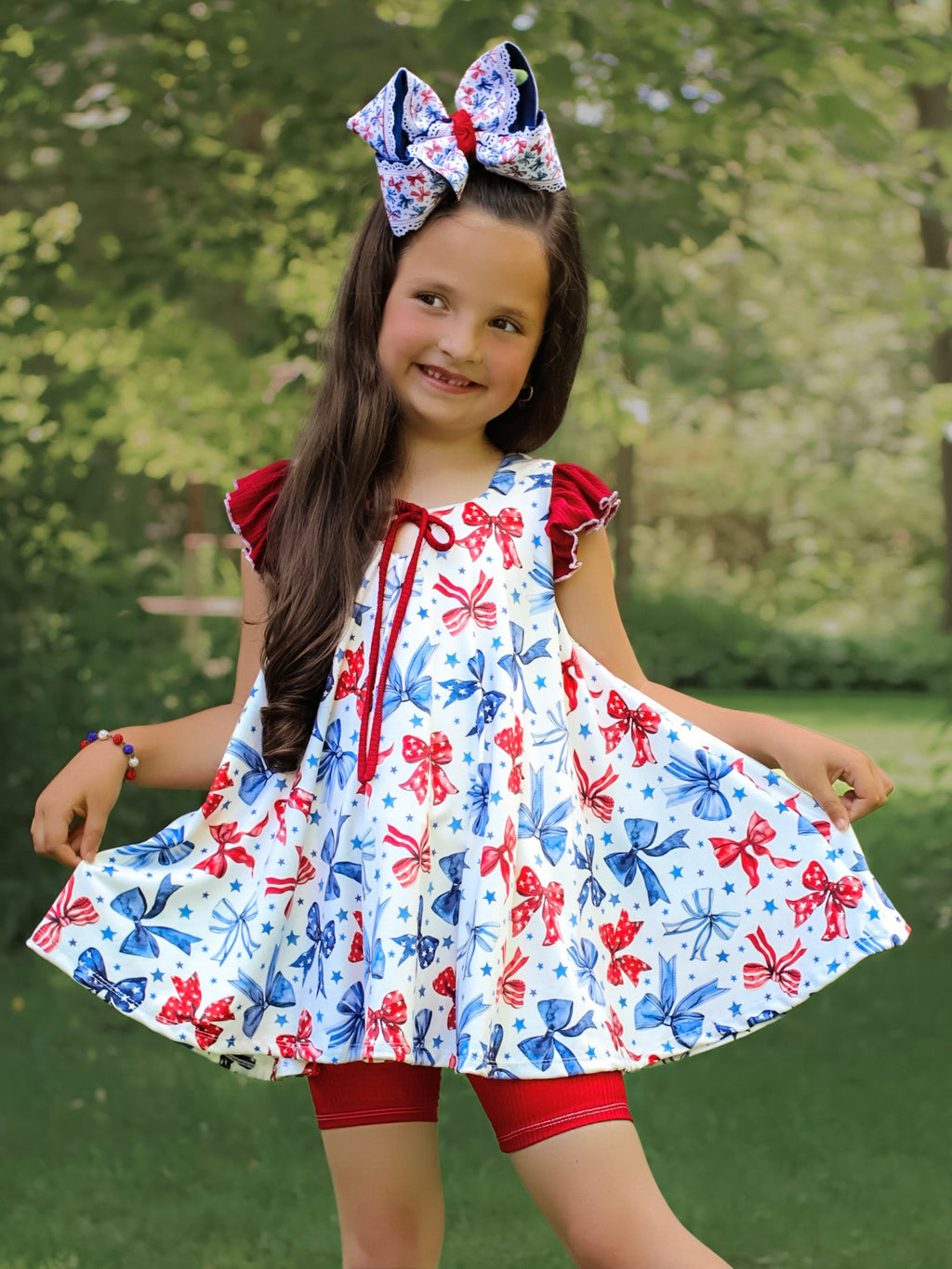 Girls twirl dress 4th of July bows