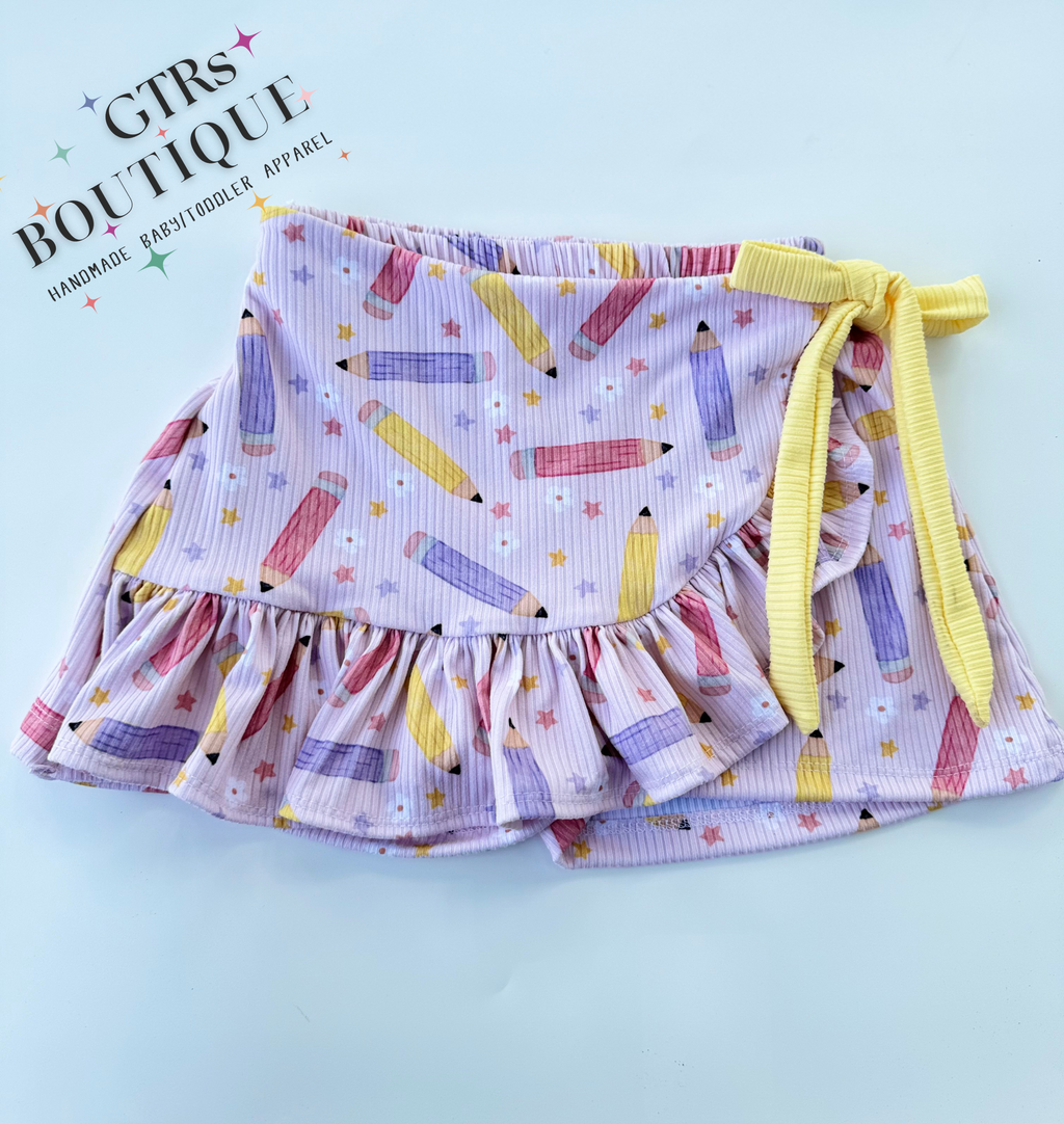 girls skirt toddler skirt back to school skort for kids pencil print skort yellow bow 