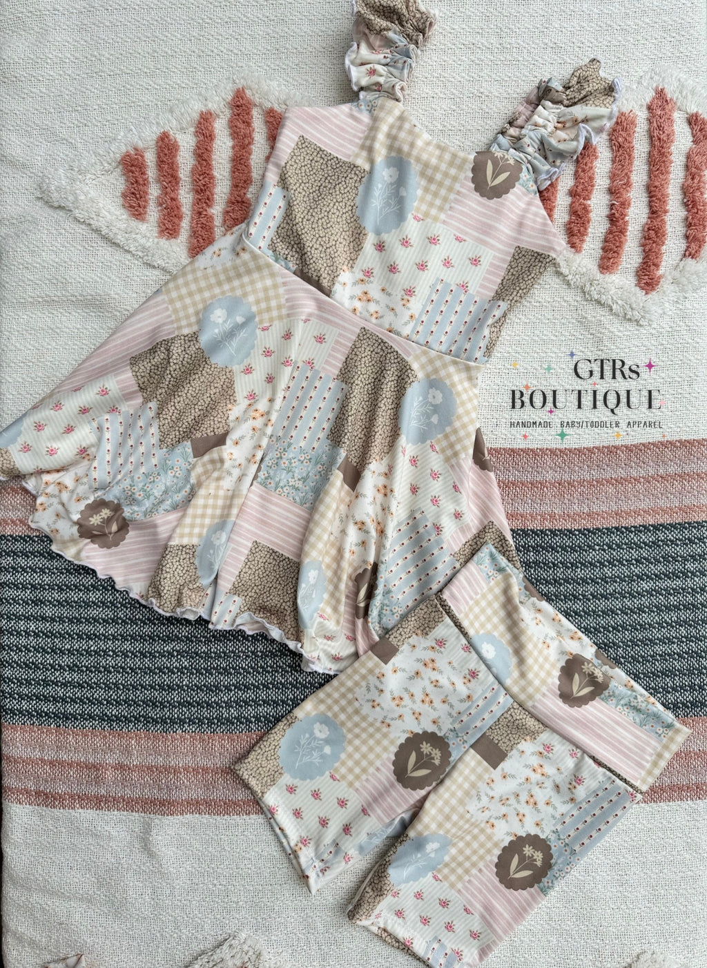 Girls Boho Floral Set, Malibu top and Biker Shorts