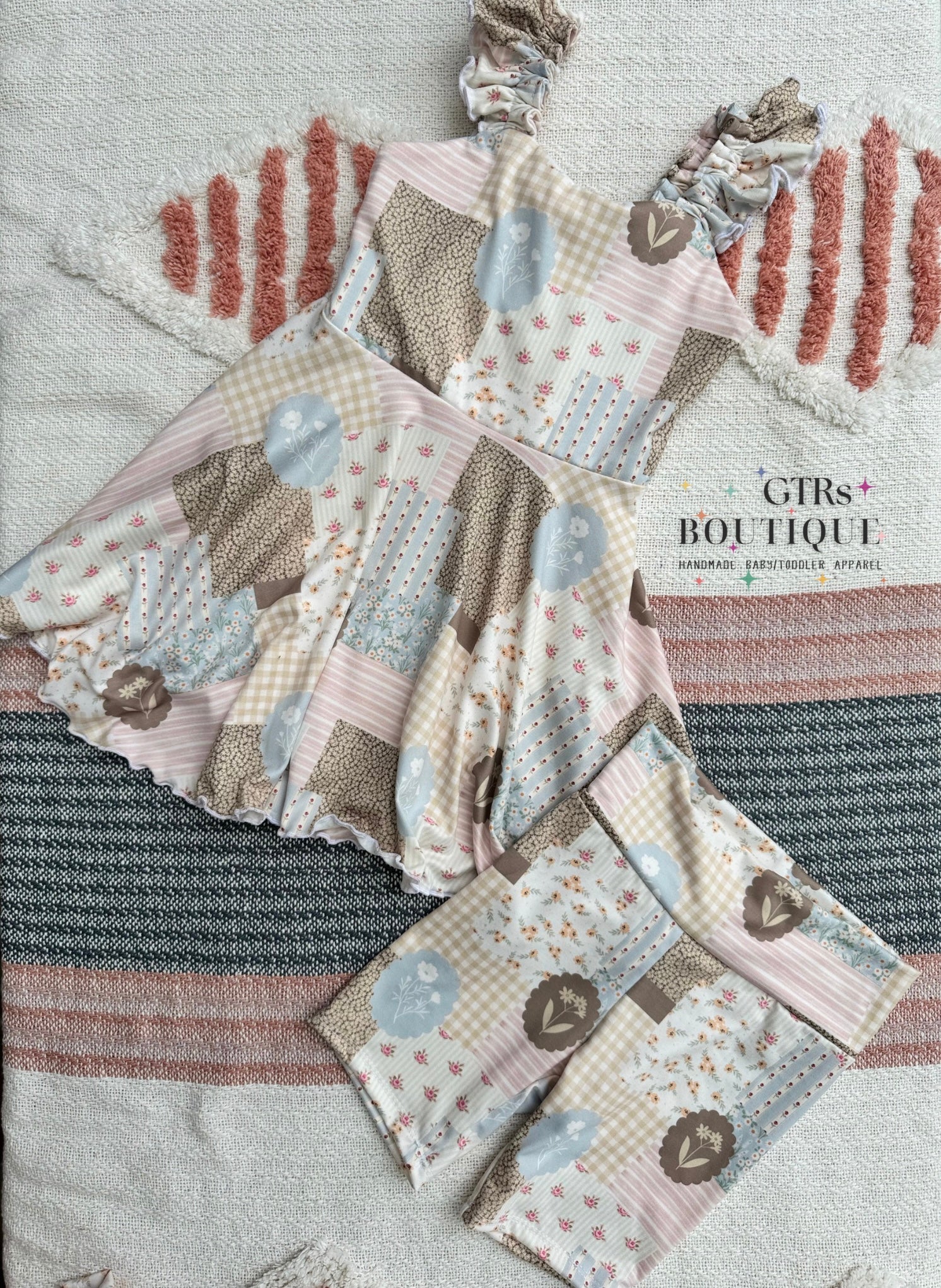 Girls Boho Floral Set, Malibu top and Biker Shorts