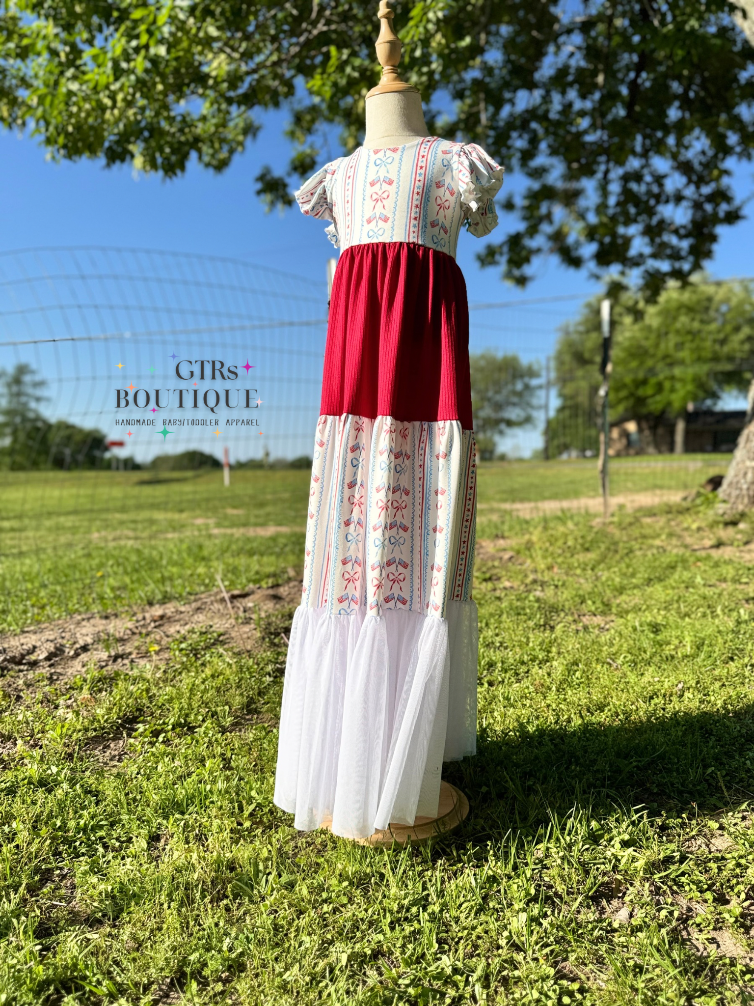 kids maxi dress fourth of july dress flags