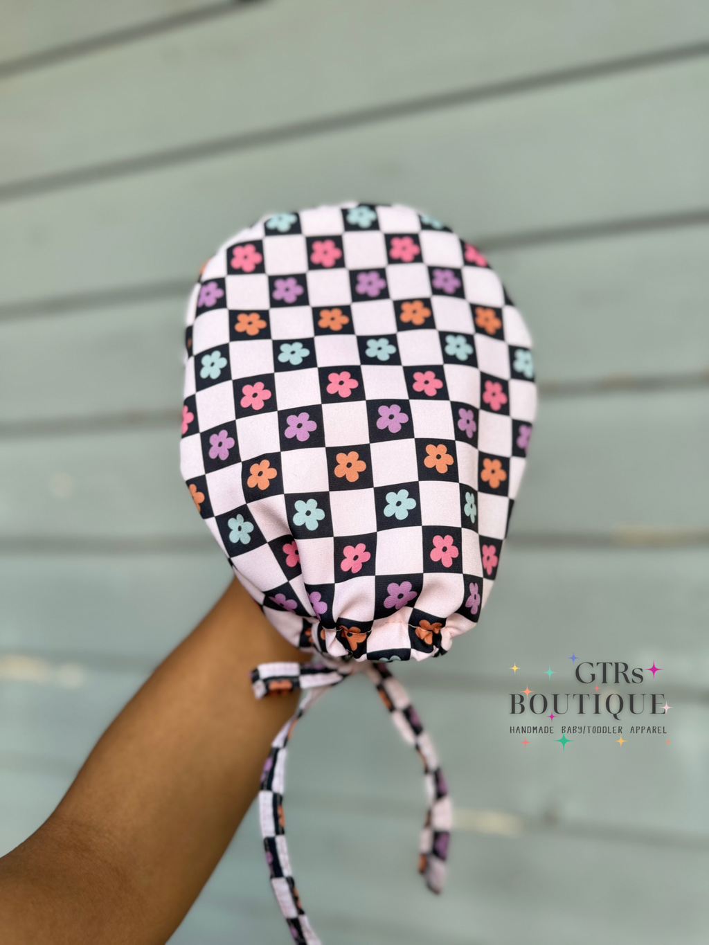 Floral Checkered  Scrub Cap
