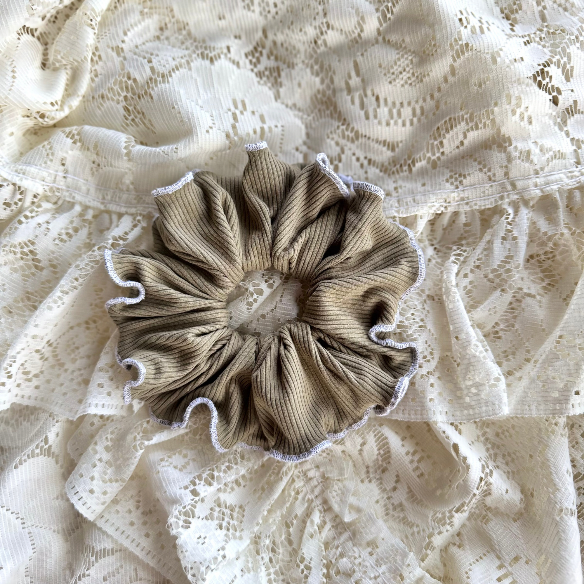 Hair Scrunchie olive ribbed knit