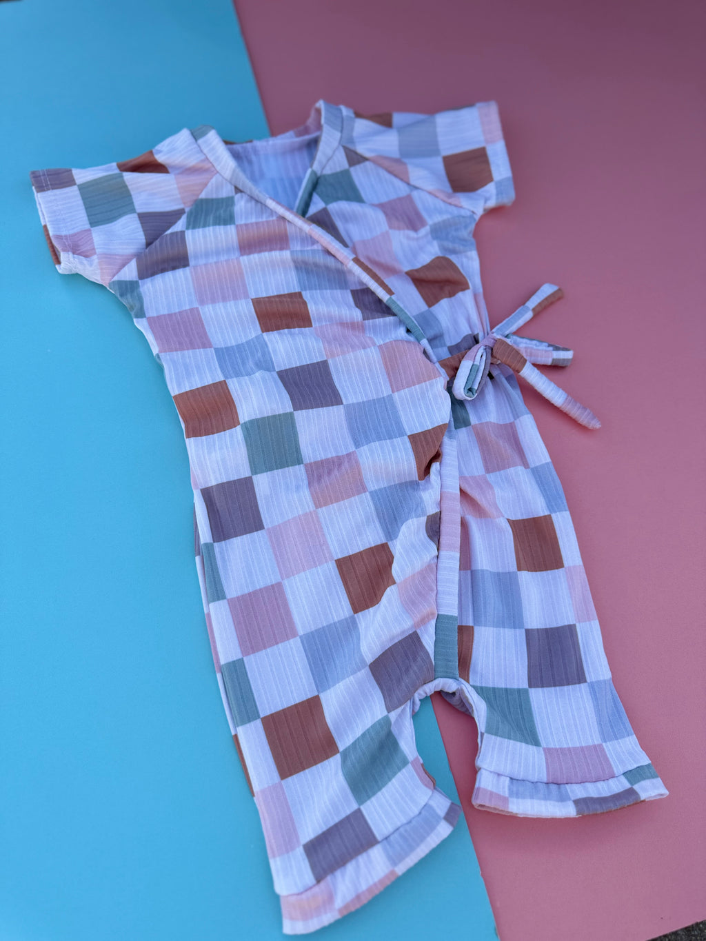 Checkered Wrap Around River Romper