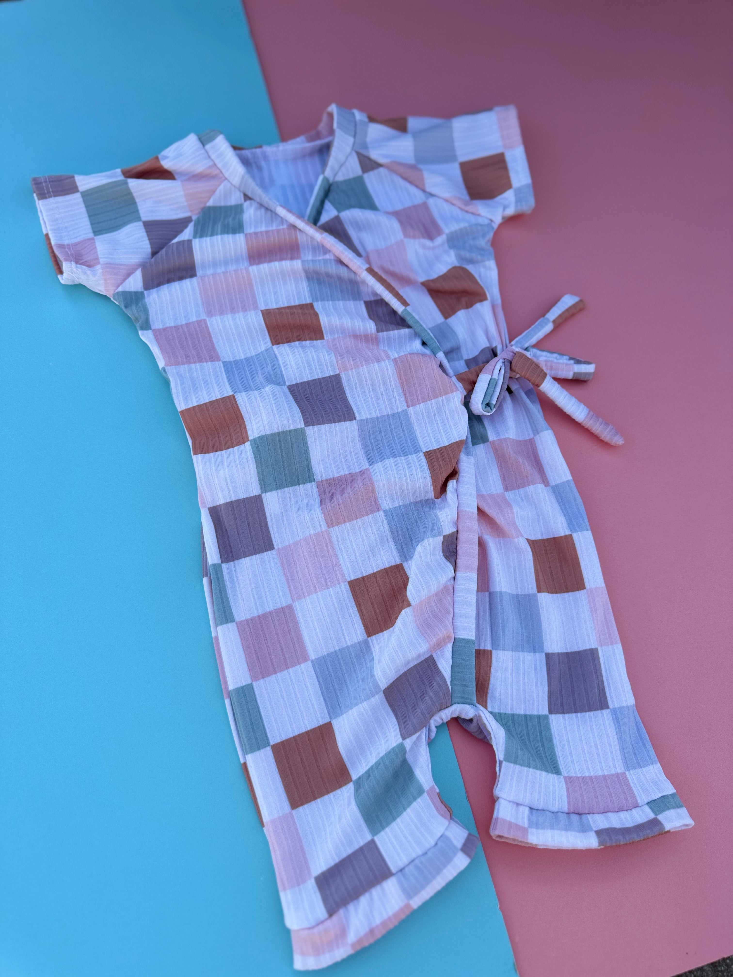 Checkered Wrap Around River Romper