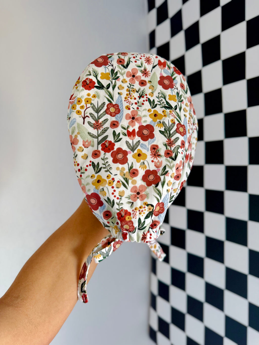 Satin lined floral scrub cap