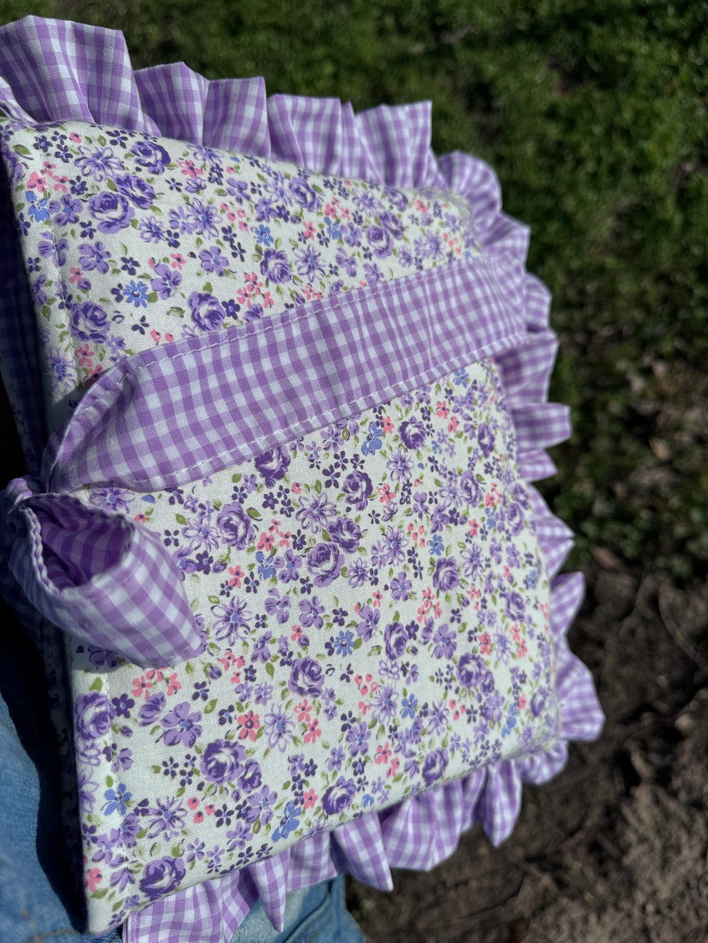 Book Sleeve Cover, Purple Floral and Gingham Print