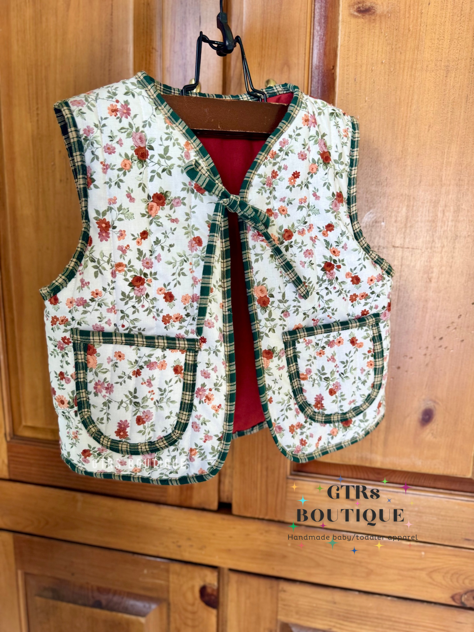 baby quilted vest, cottagecore floral quilted toddler girl vest