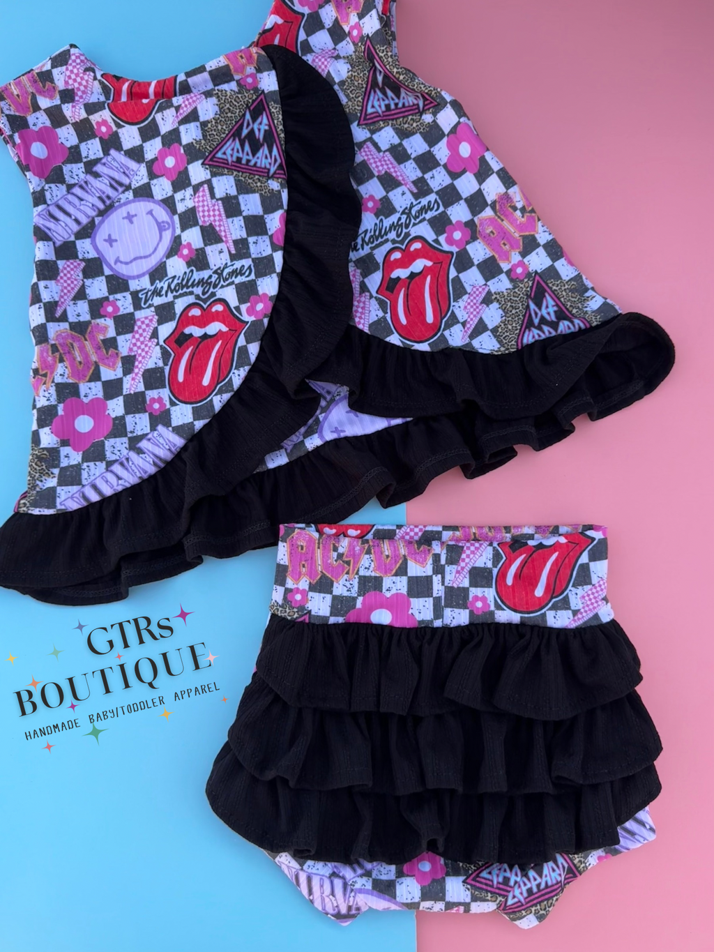 Outfit for girls, tulip top and ruffled bummies