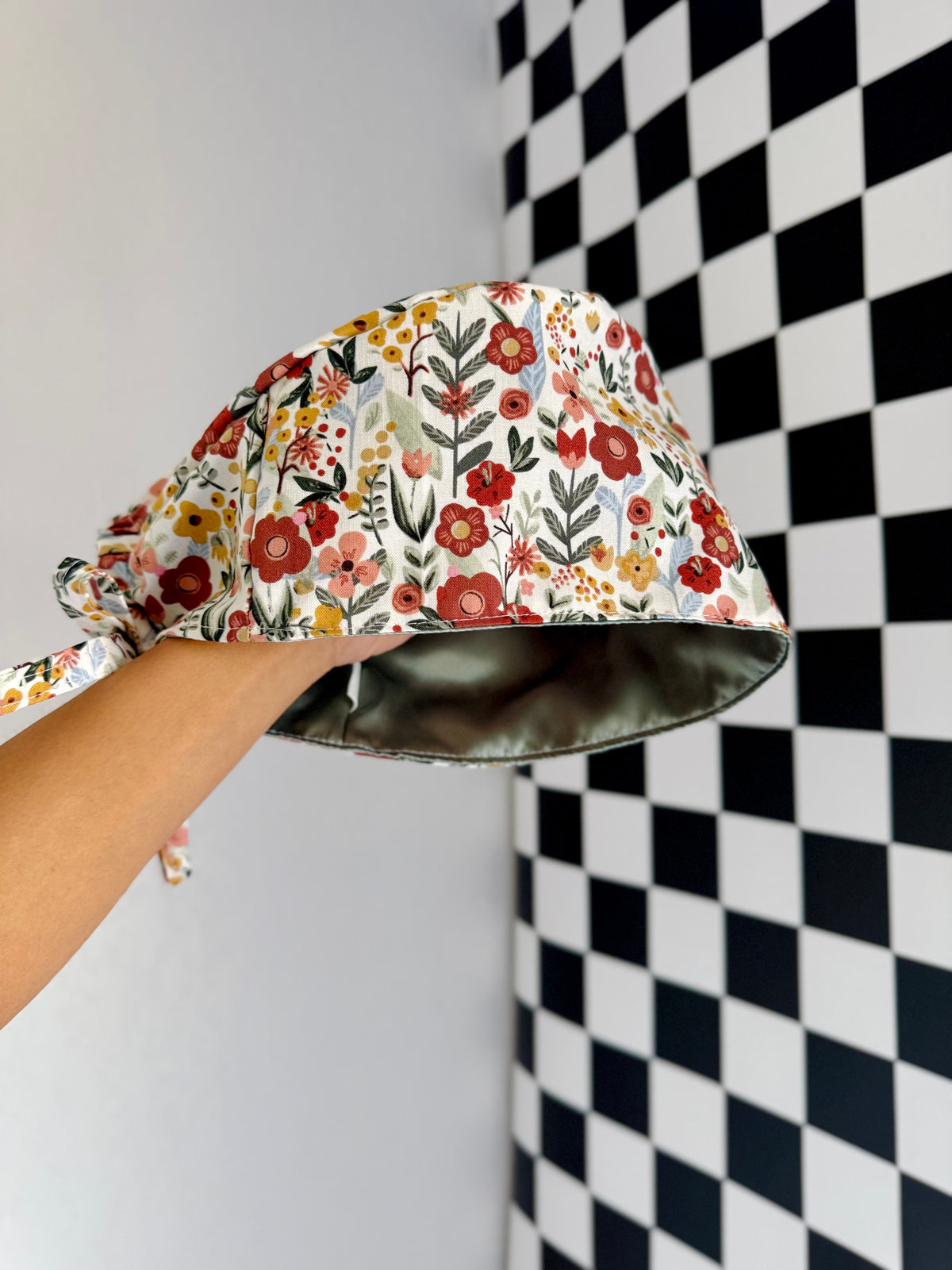 Satin lined floral scrub cap