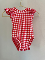 Red gingham leotard for babies