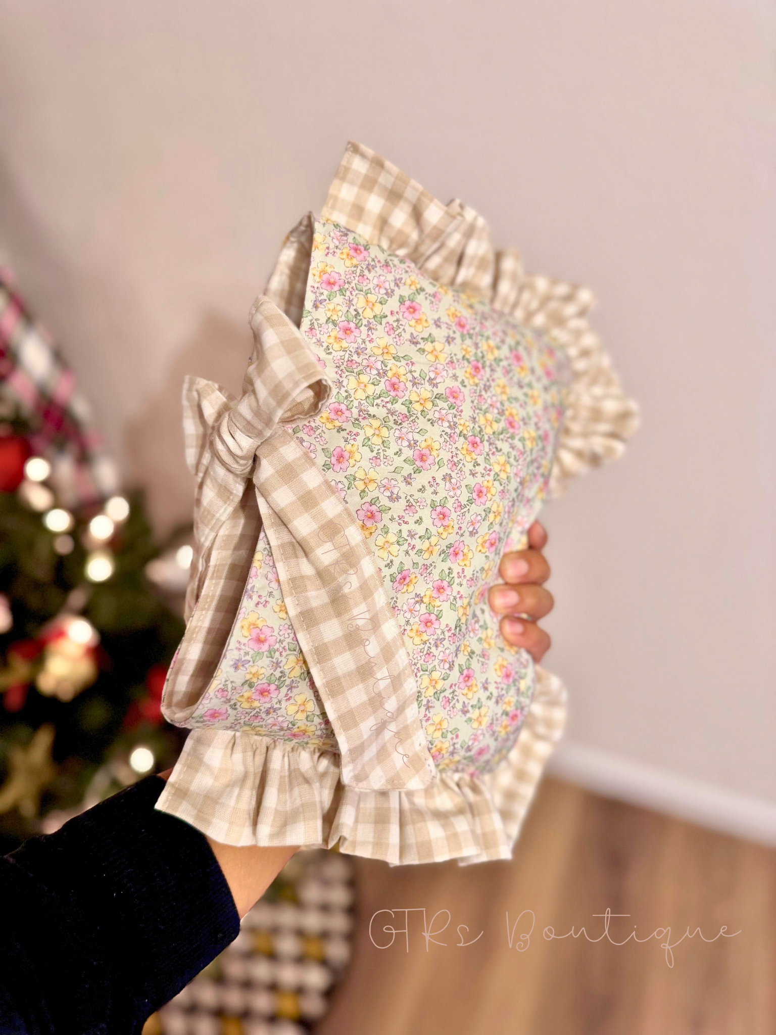 Book Sleeve Cover, Pink Floral and Gingham Print