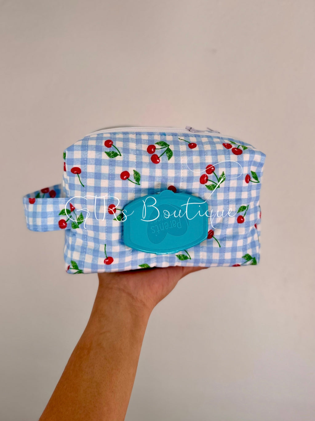 Blue gingham 2-1 baby wipe cover pouch