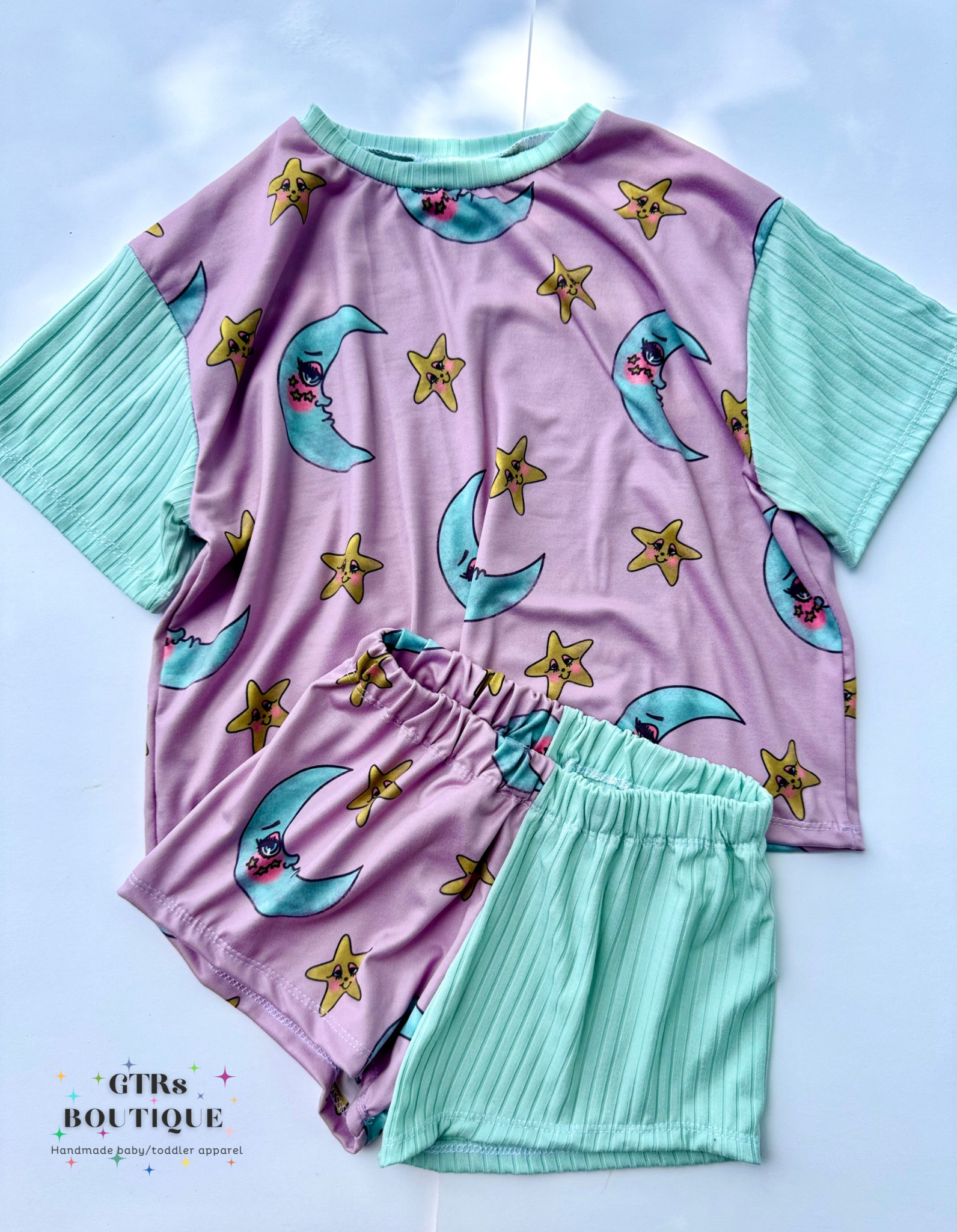 Kids oversized tee set moons and stars