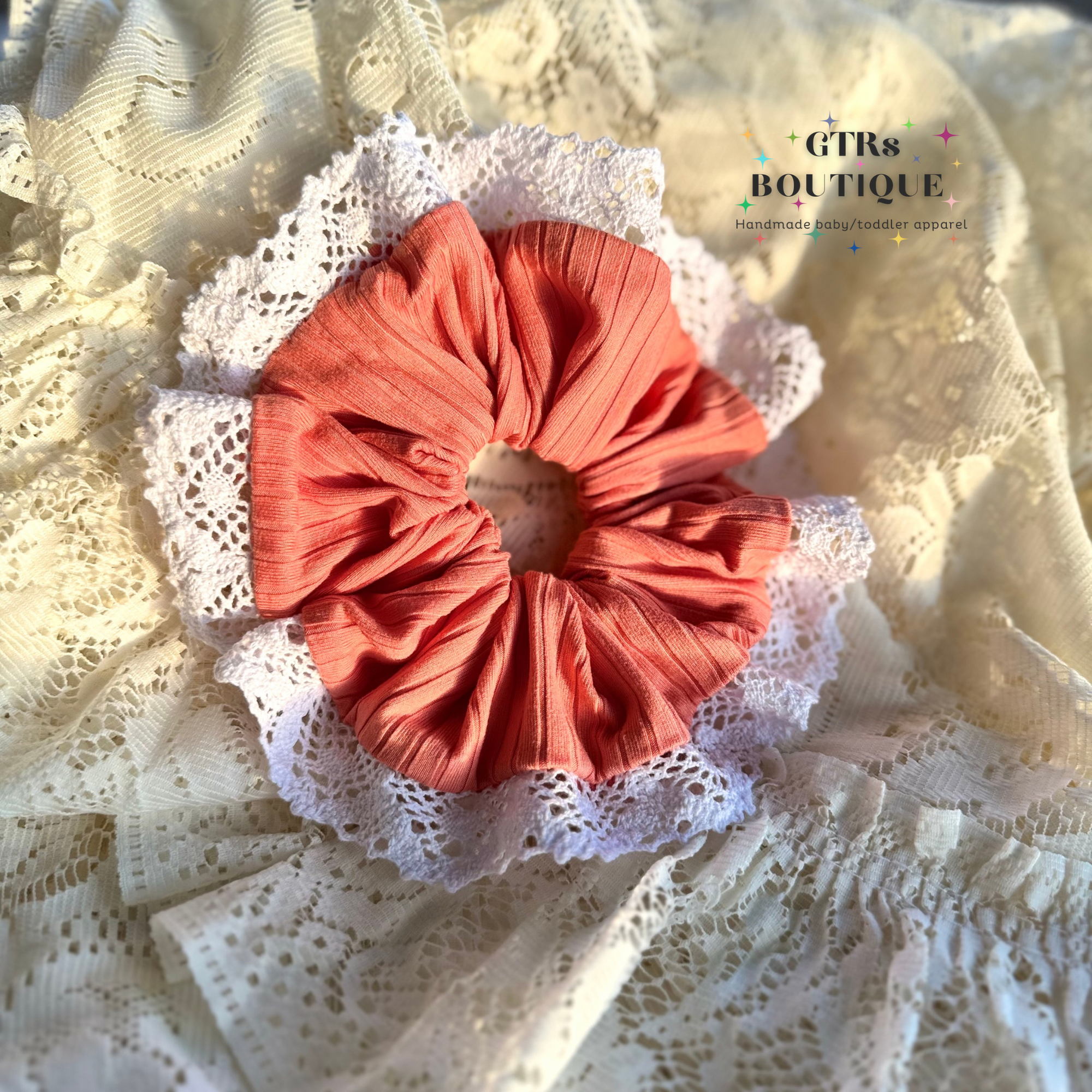 Peachy lace hair scrunchie