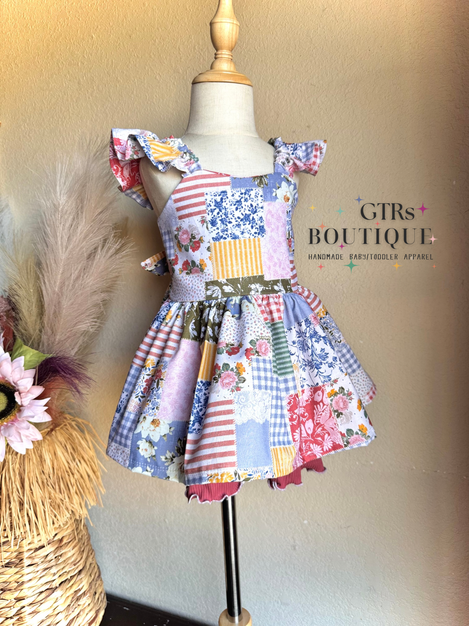 Kids patchwork Malibu top and rose pink flared bottoms