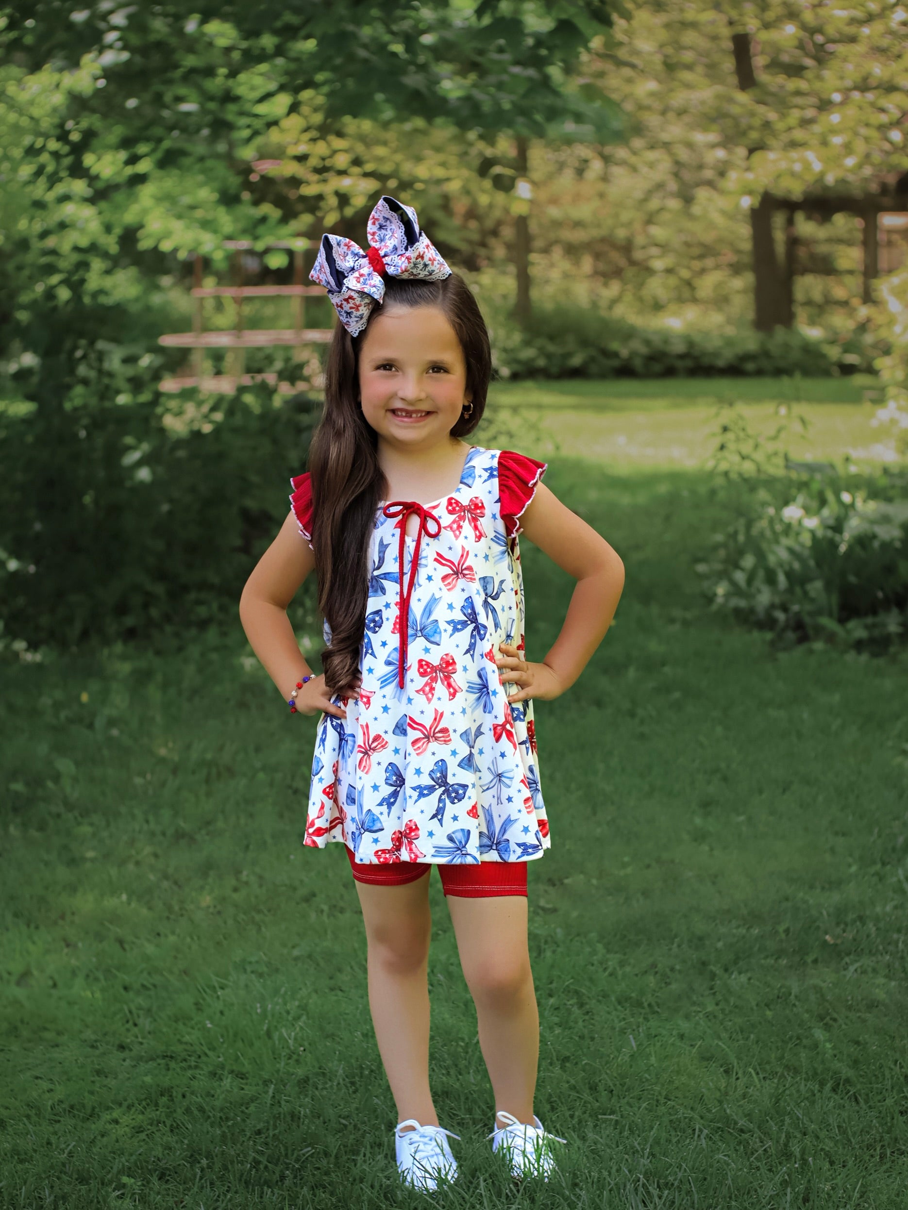 Girls twirl dress 4th of July bows
