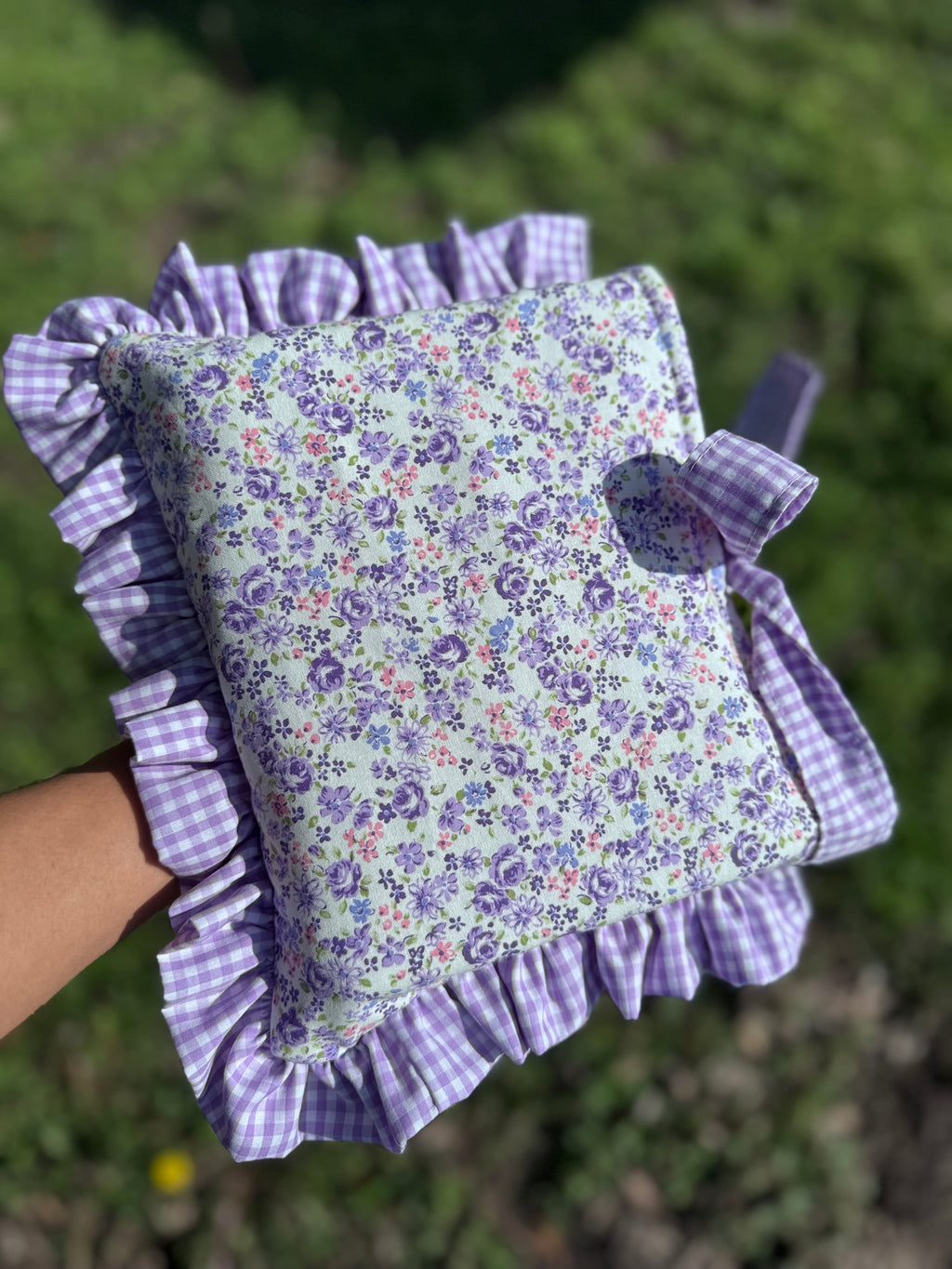 Book Sleeve Cover, Purple Floral and Gingham Print