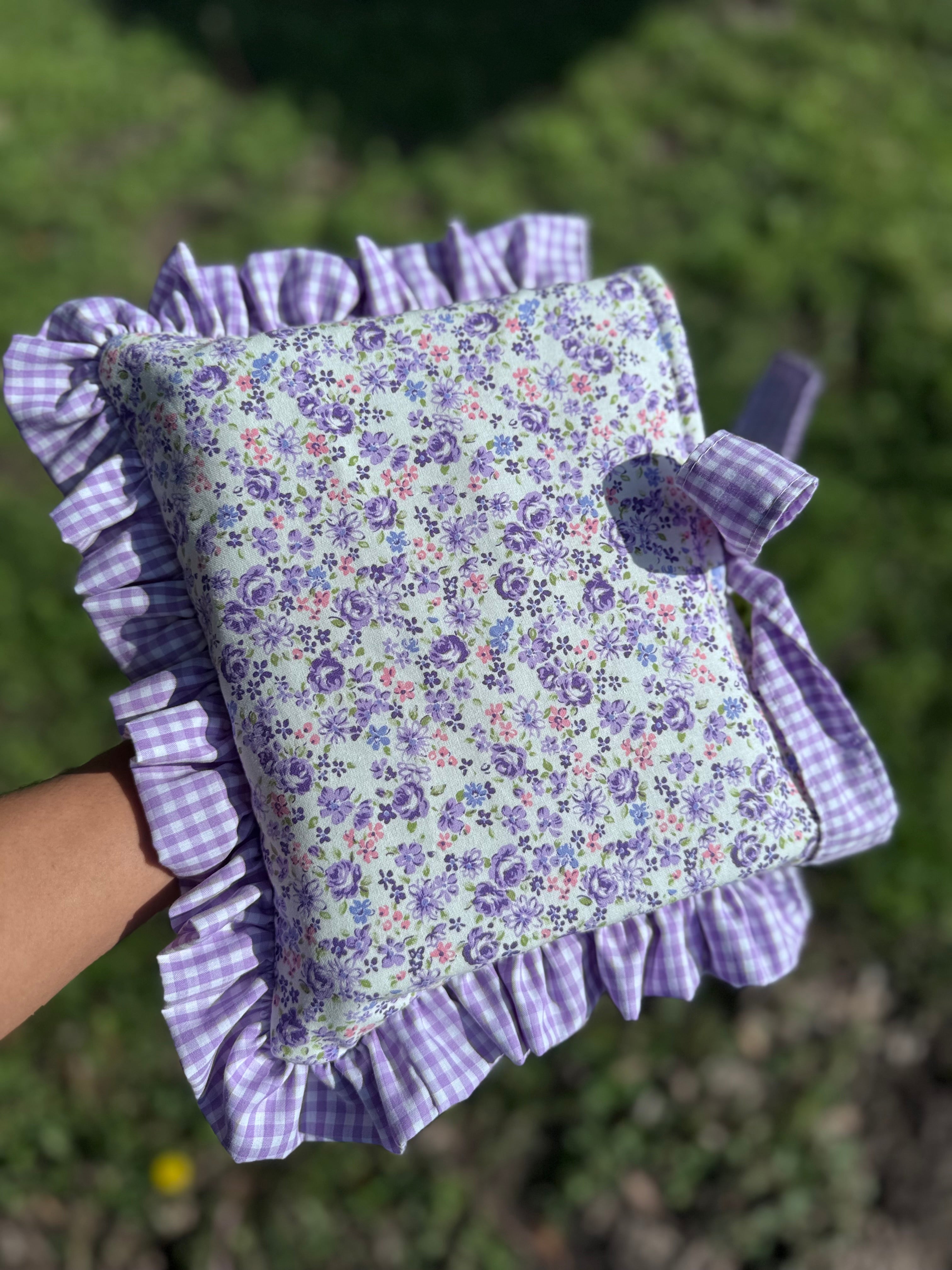 Book Sleeve Cover, Purple Floral and Gingham Print