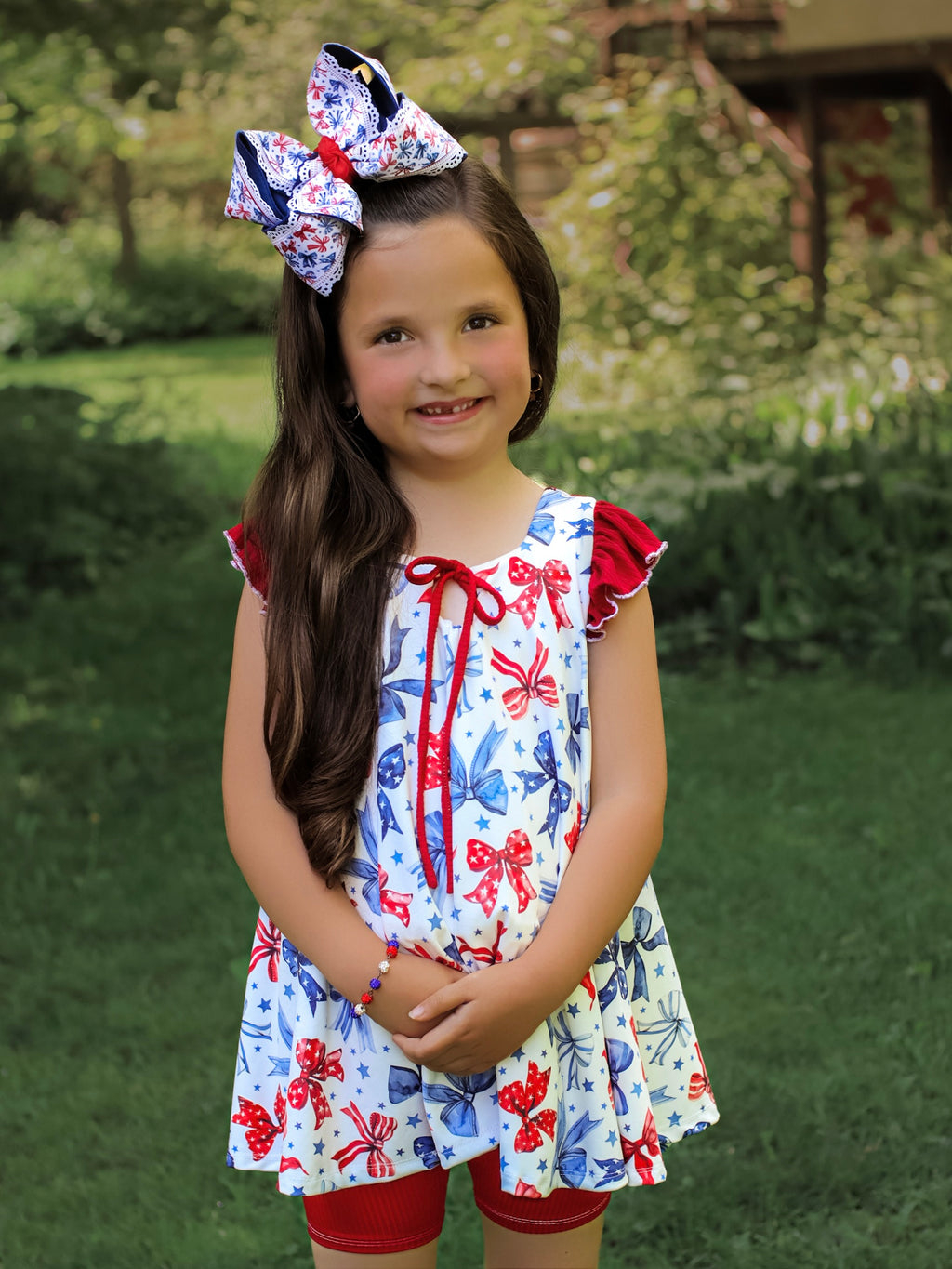 Girls twirl dress 4th of July bows