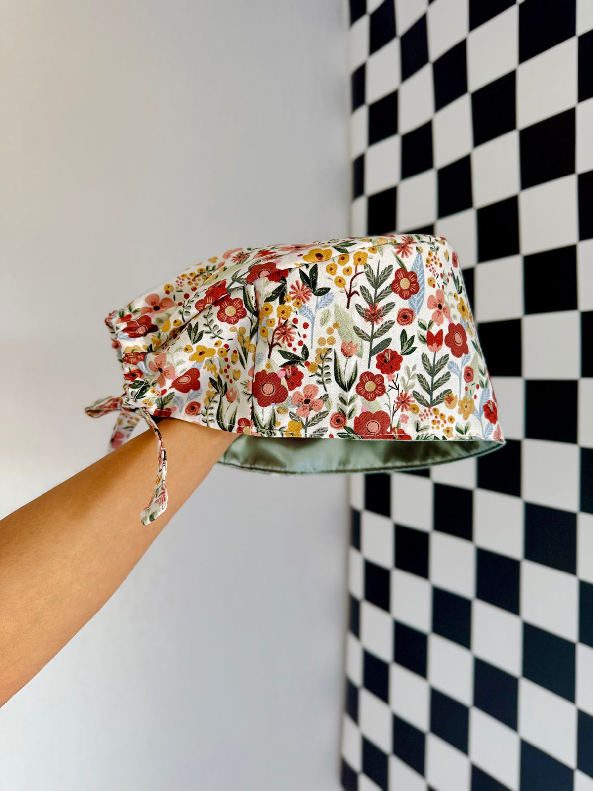 Satin lined floral scrub cap