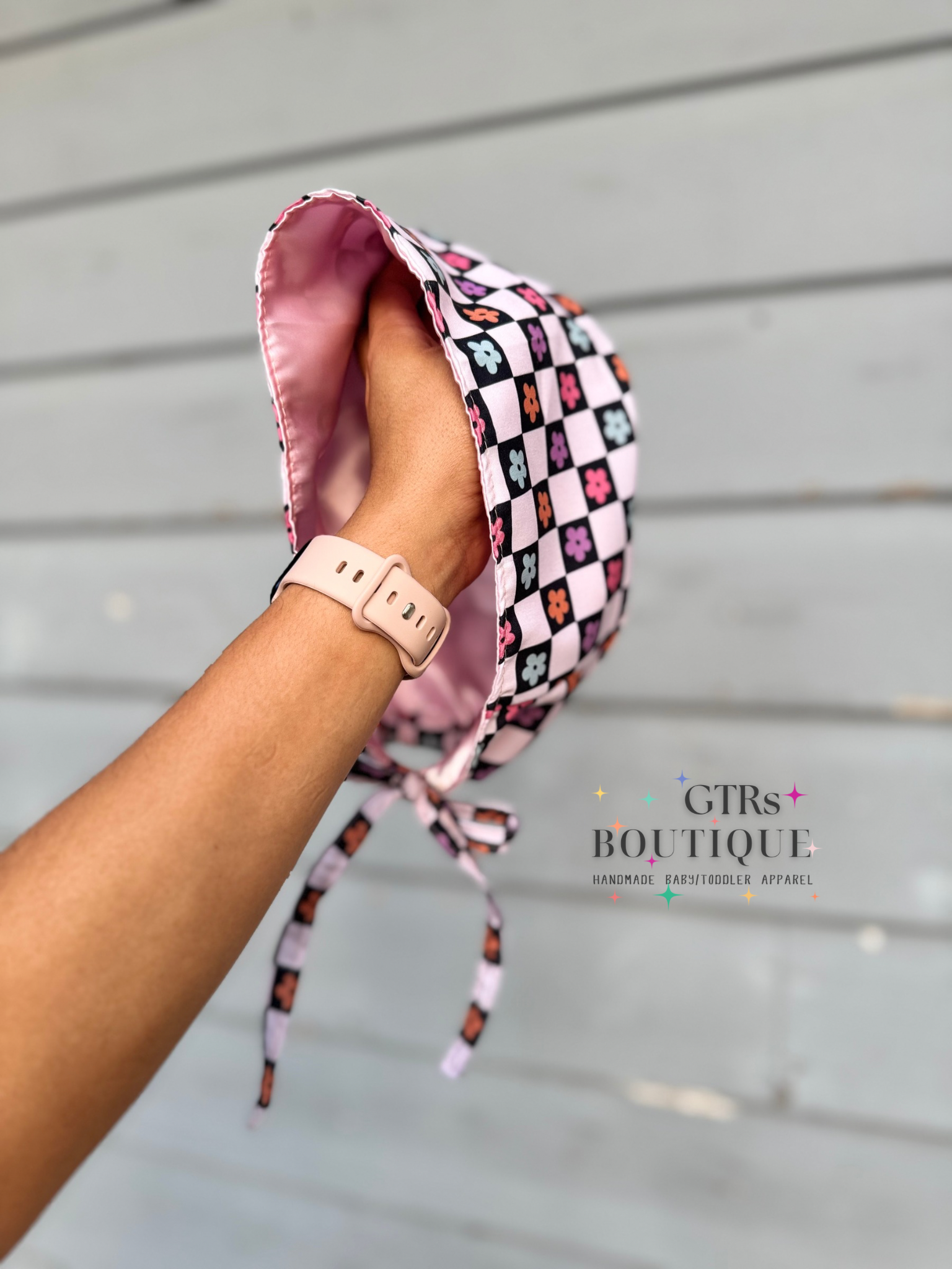 Floral Checkered  Scrub Cap