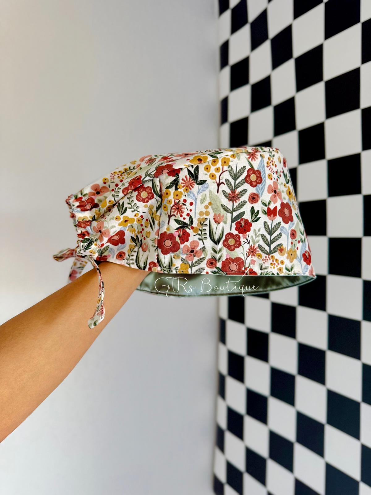 Satin lined floral scrub cap