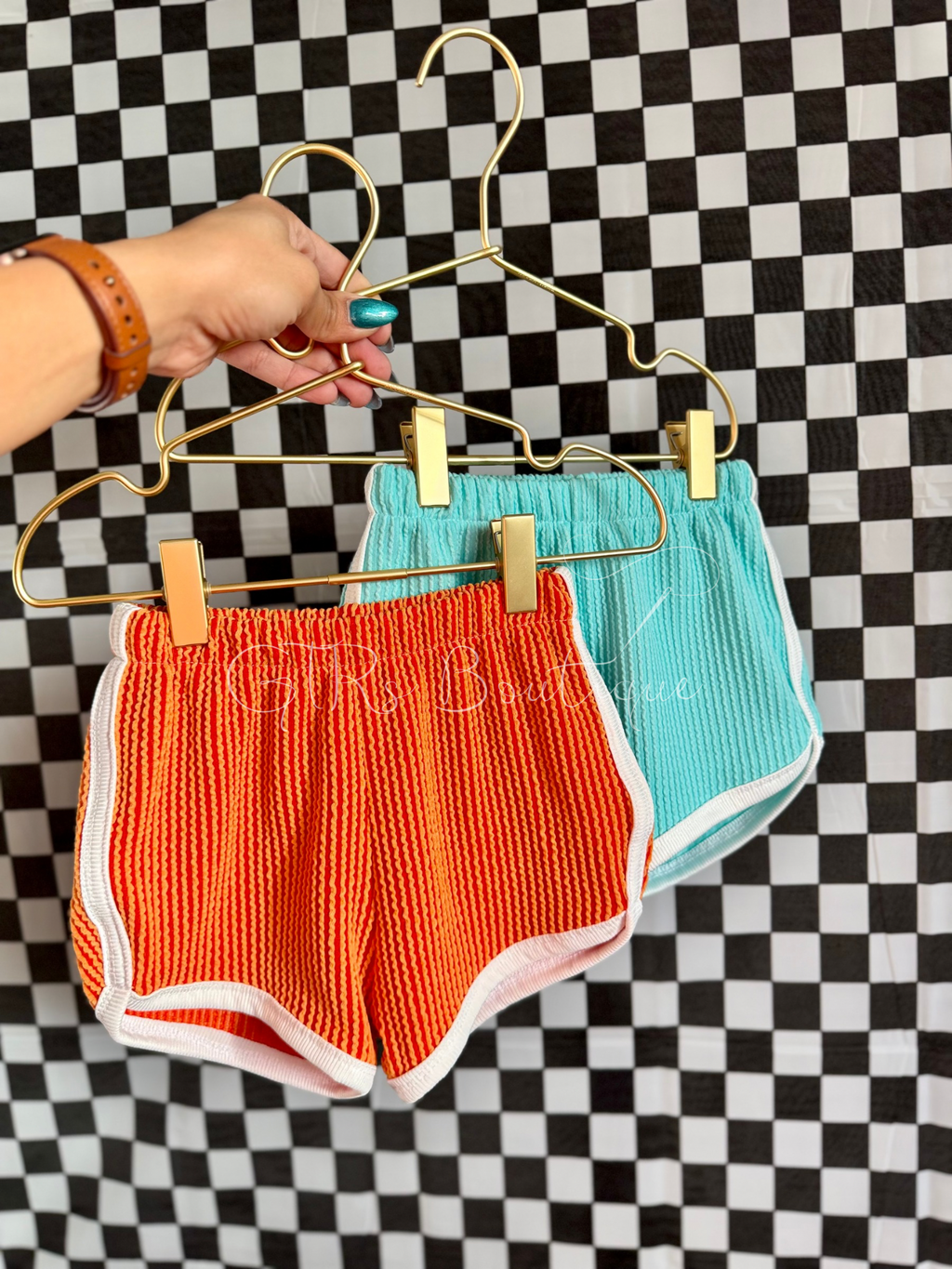 GTRs Boutique carefully handmade retro track shorts, made out of urban rib knit with white rib knit trim binding.