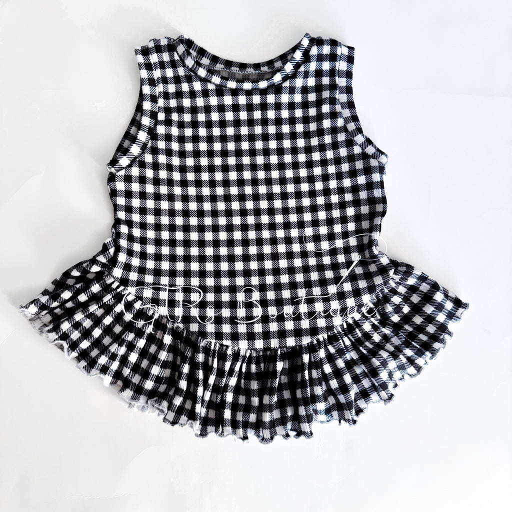 Little Girl’s Black & White Gingham Ruffle Top and Biker Short Set
