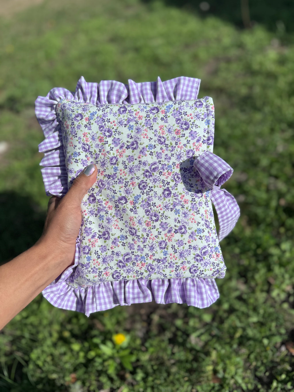 Book Sleeve Cover, Purple Floral and Gingham Print