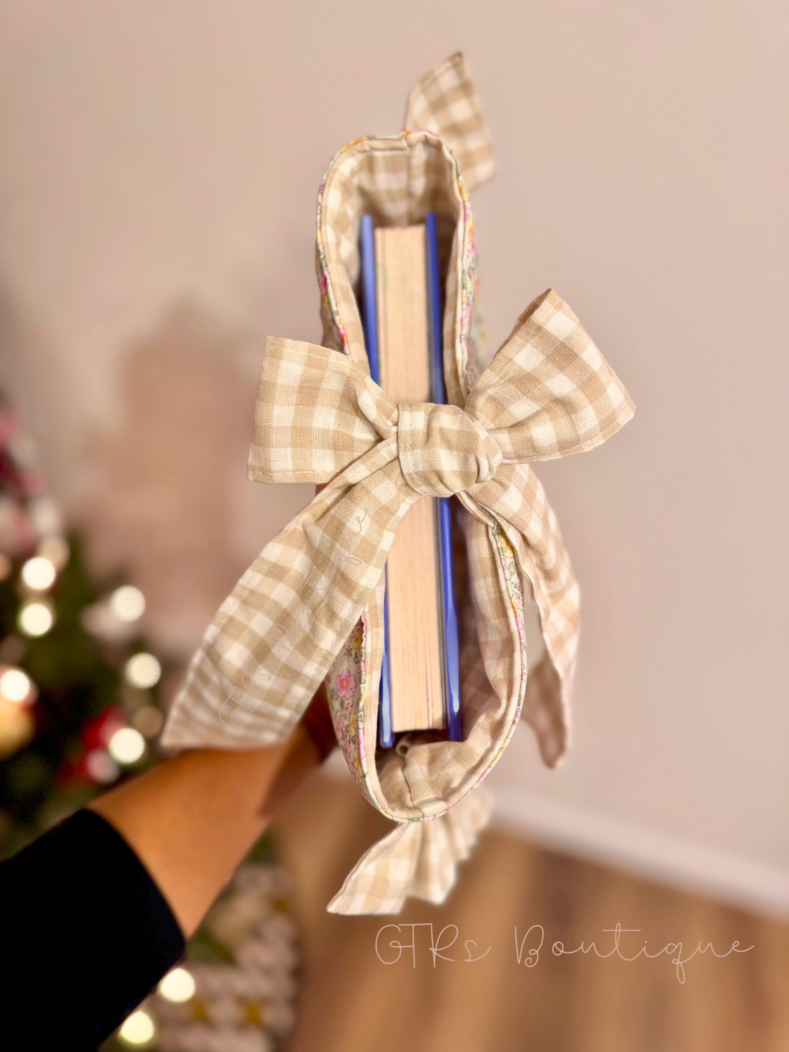 Book Sleeve Cover, Pink Floral and Gingham Print