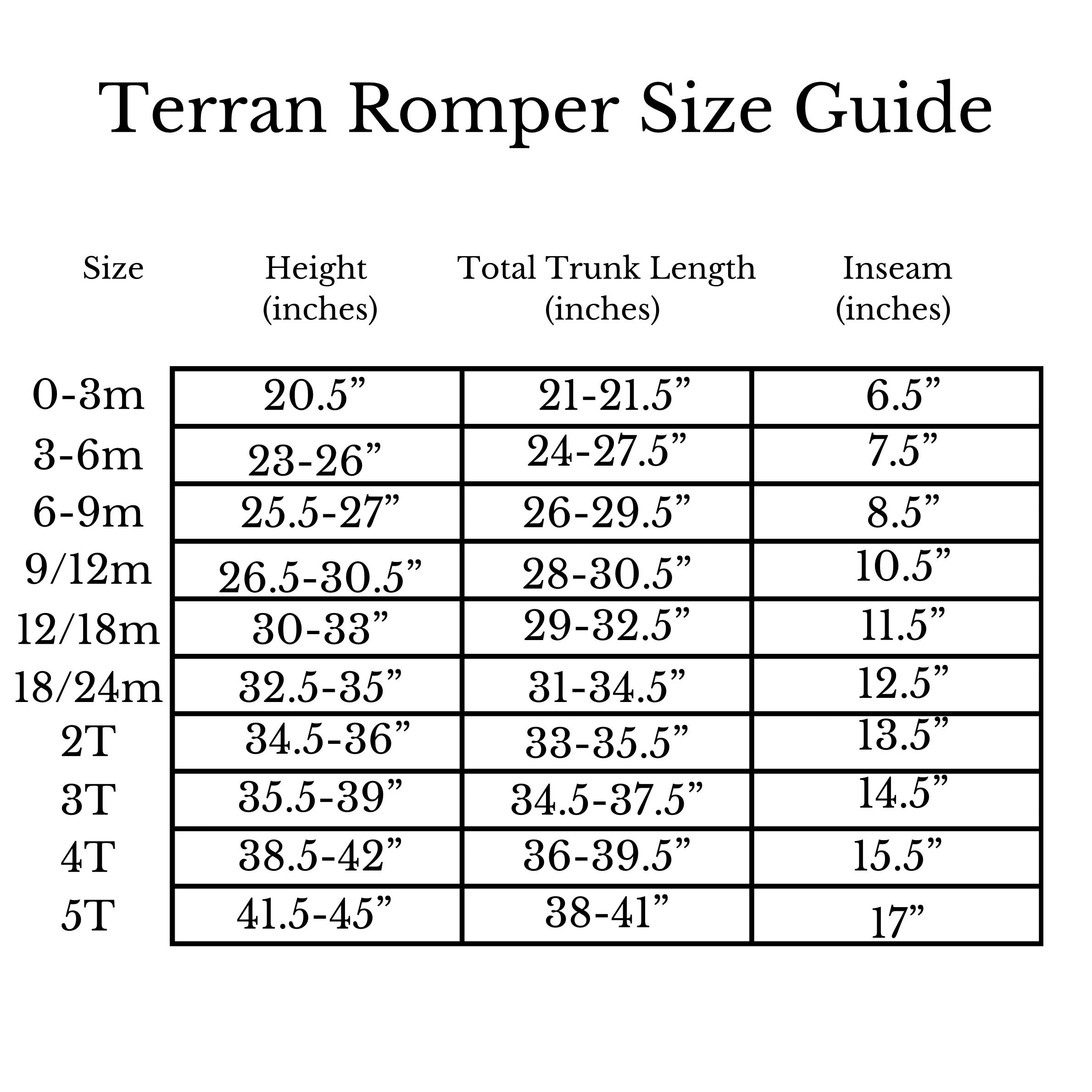 Terran Romper sizes baby & toddler