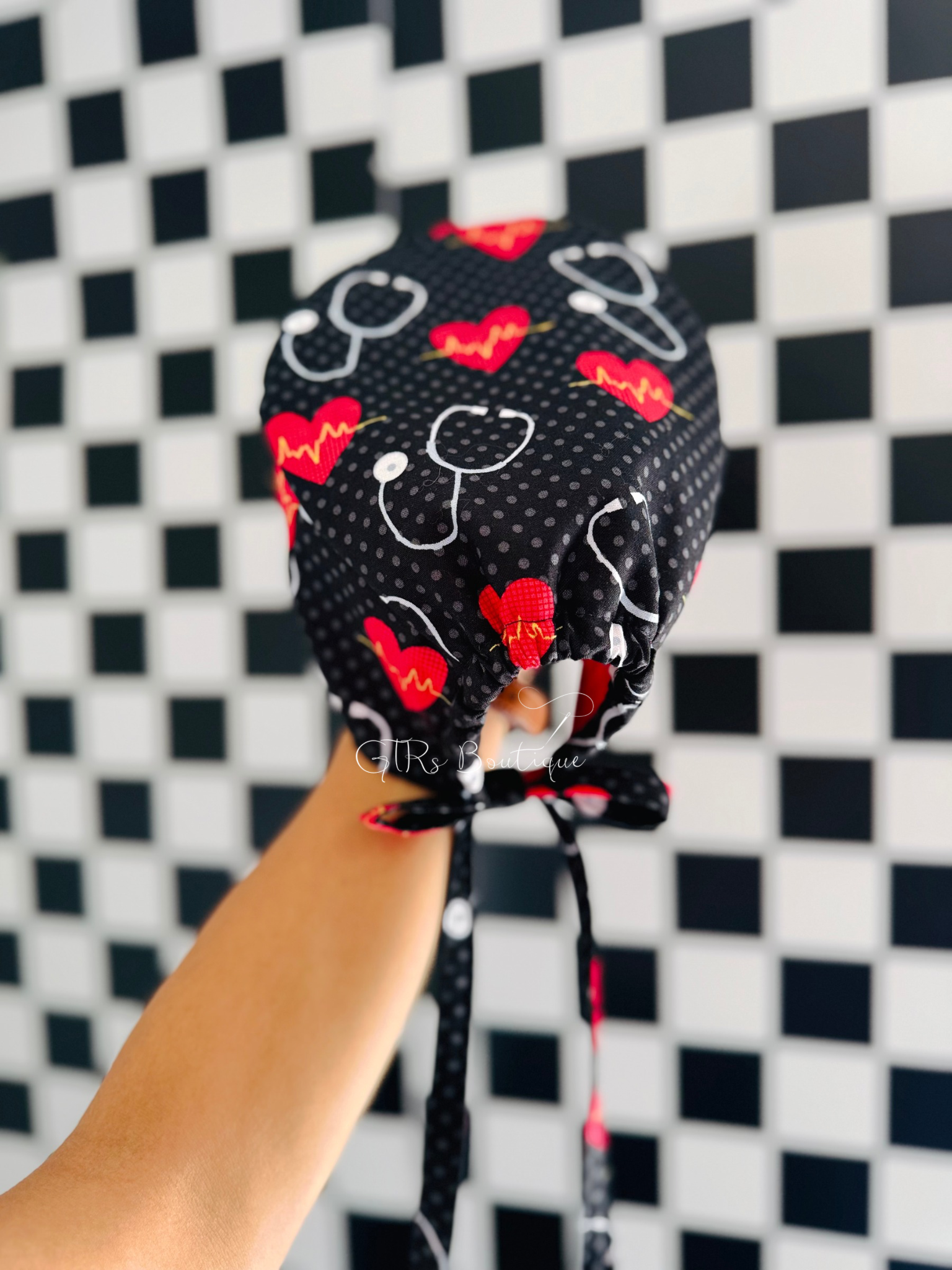 Satin lined heartbeat scrub cap