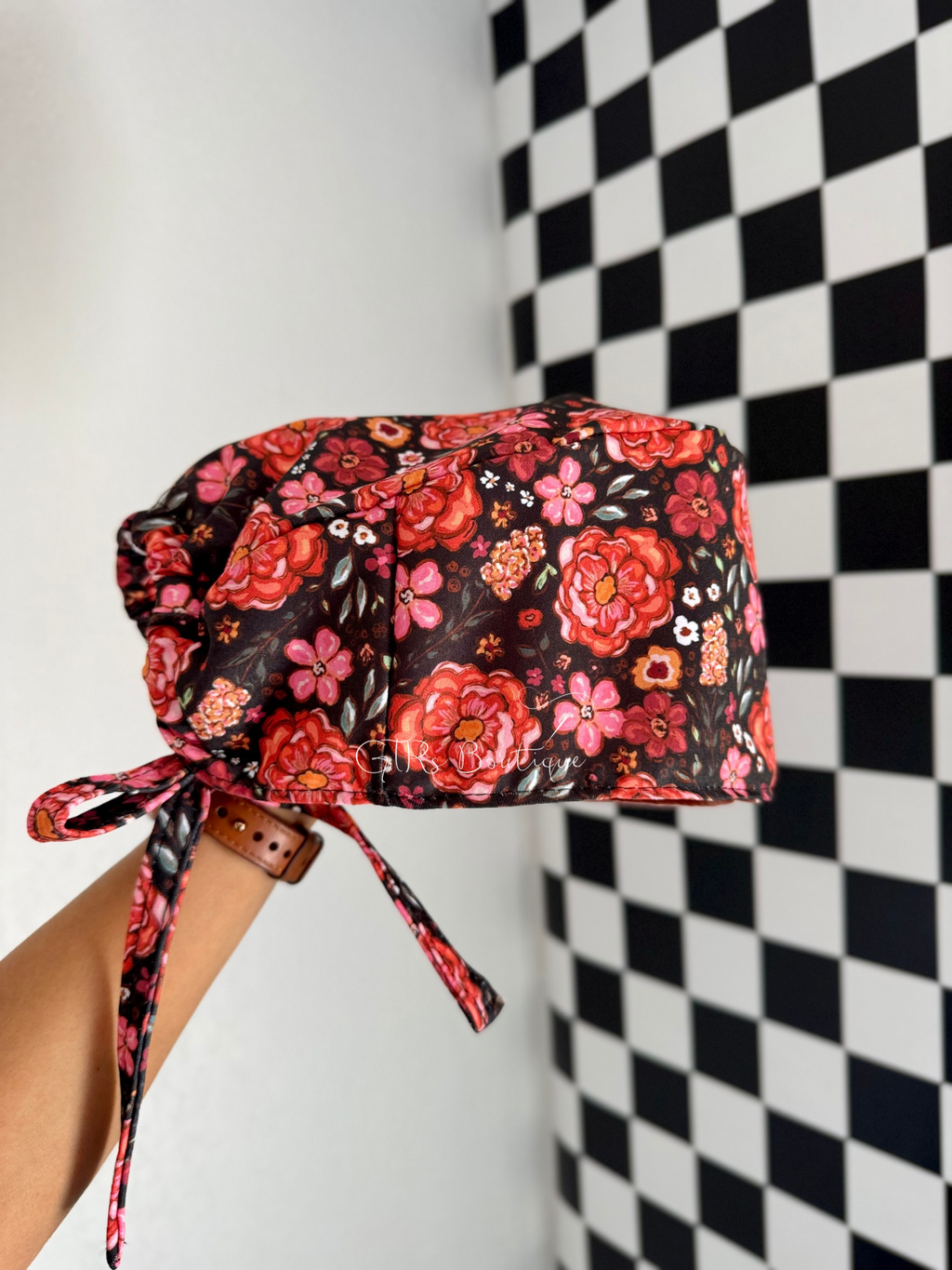 Satin lined floral scrub cap
