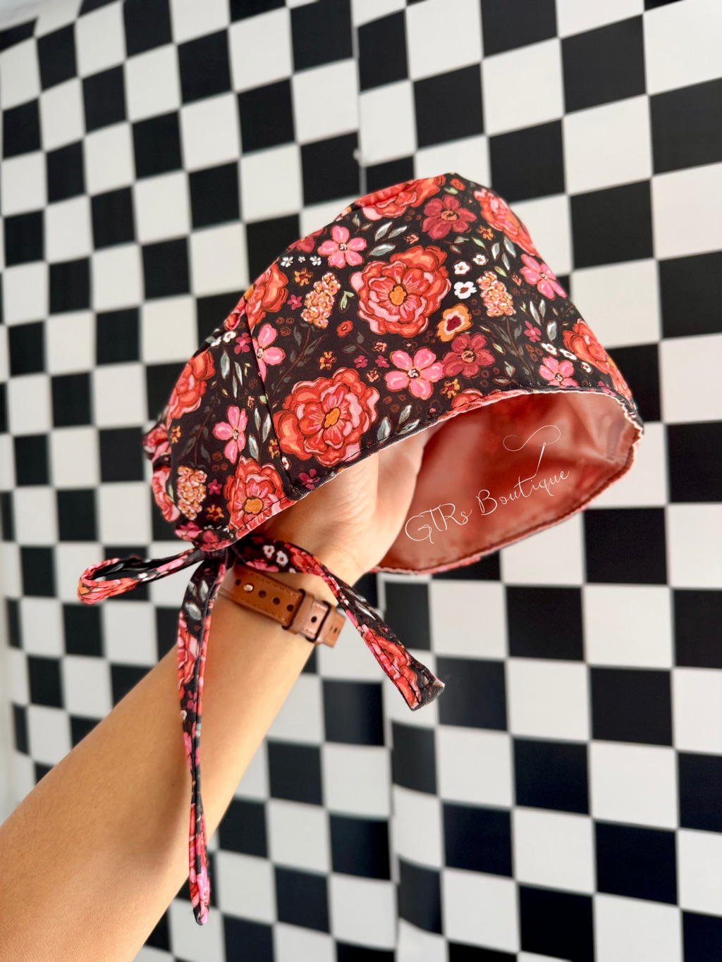 Satin lined floral scrub cap
