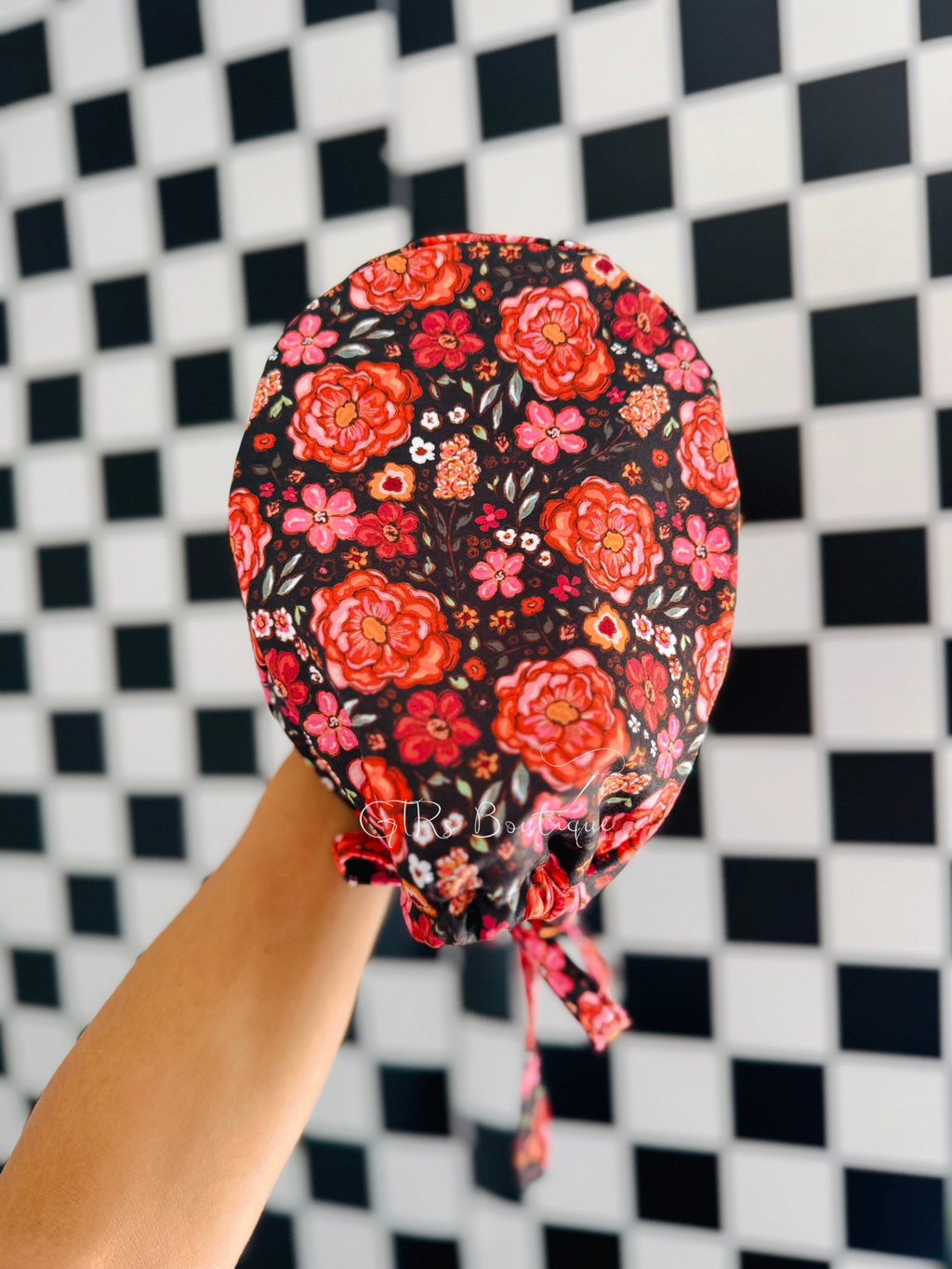 Satin lined floral scrub cap