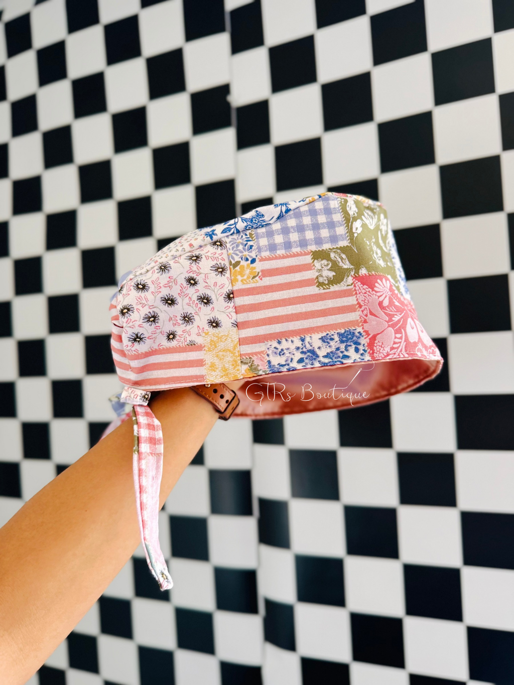 Satin lined floral scrub cap