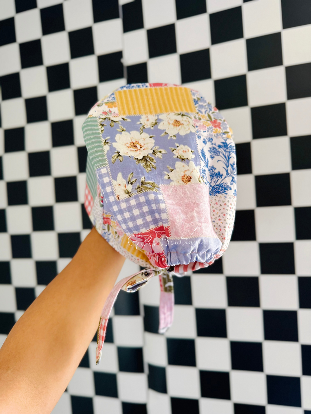 Satin lined floral scrub cap