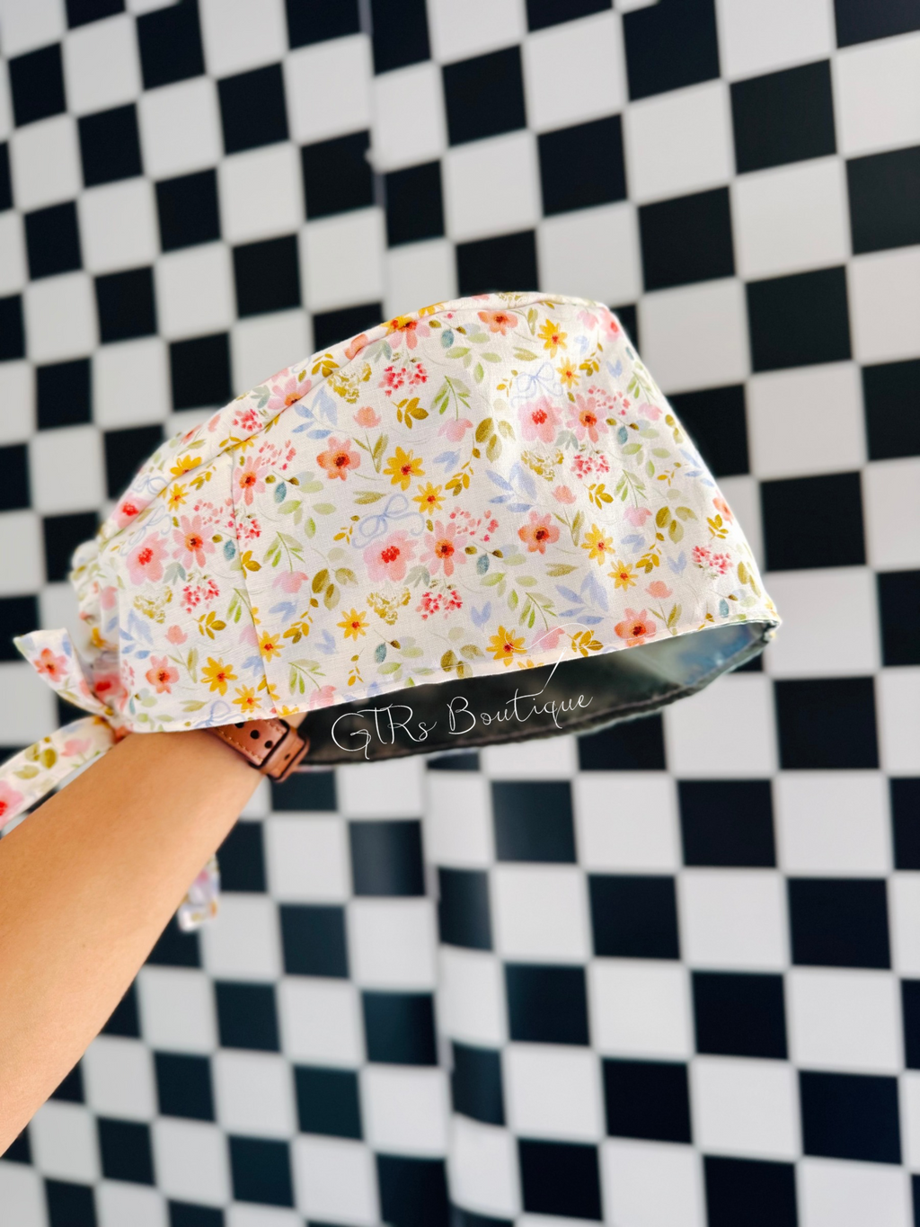 Satin lined floral scrub cap