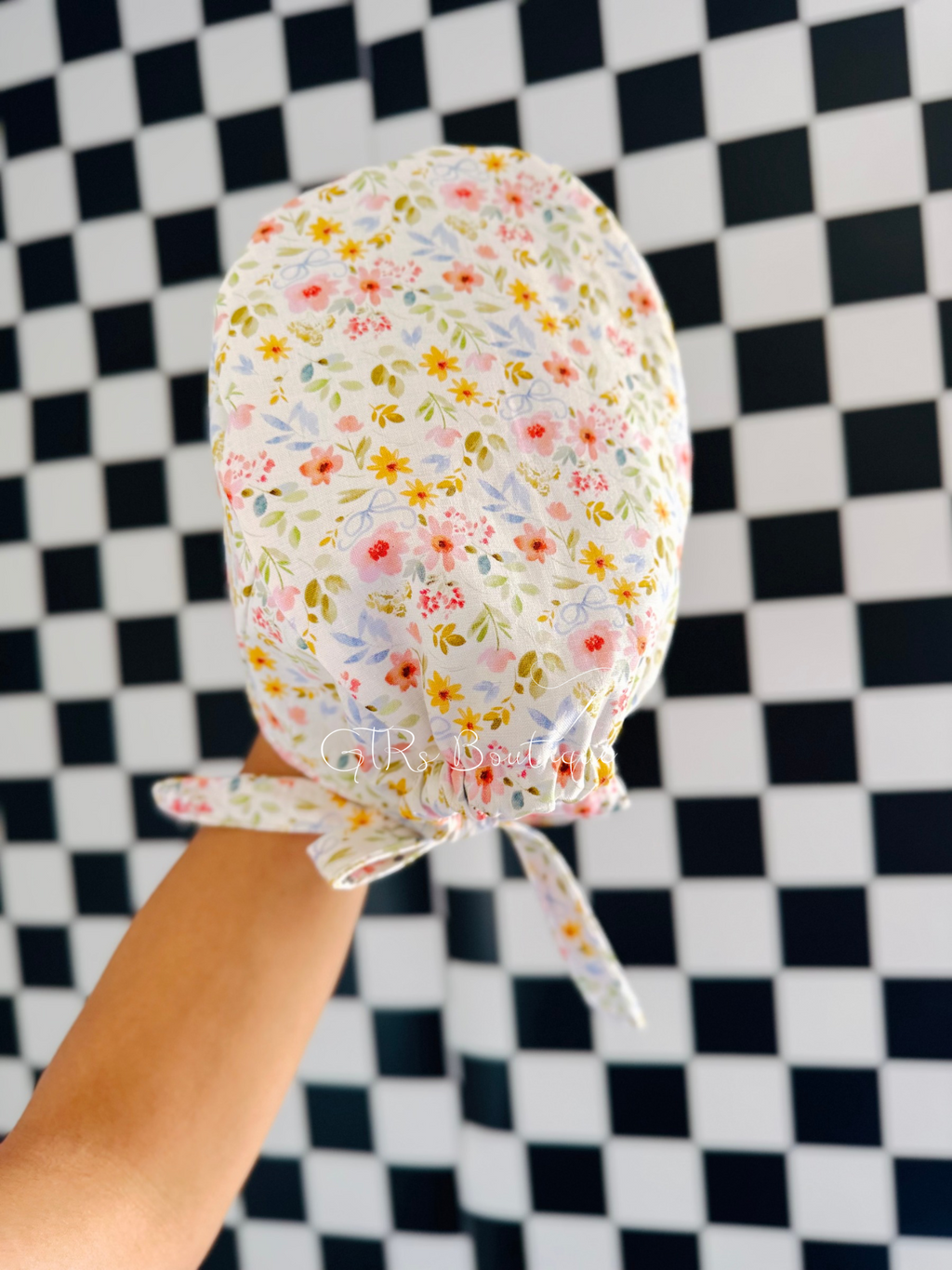 Satin lined floral scrub cap
