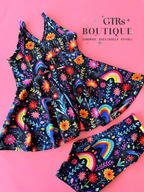 Girls twirl top set, rainbows and flowers