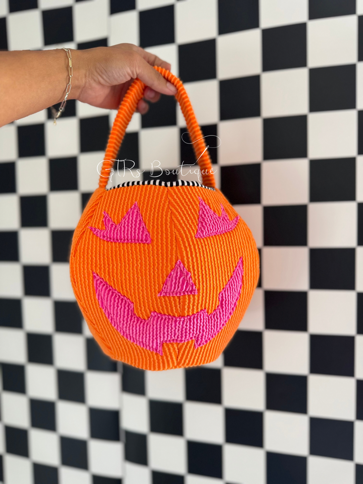 Orange Fabric Halloween bucket bag